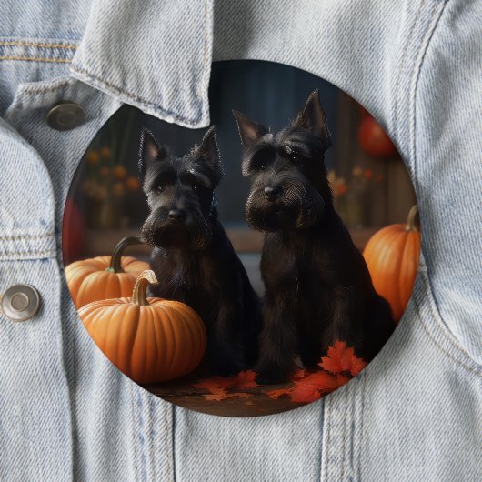 Badge Rond 15,2 Cm Écossais Terrier Chiot Automne Citrouille délice (En situation)