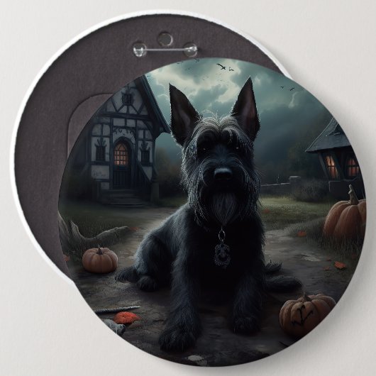 Badge Rond 15,2 Cm Ecosse Terrier Citrouille Halloween effrayant (Devant & derrière)