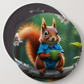Badge Rond 15,2 Cm Écureuil mignon assis sur la branche de l'arbre (Devant & derrière)