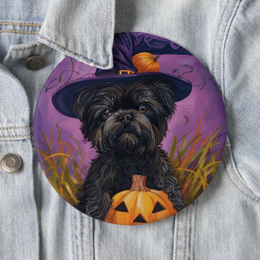 Badge Rond 15,2 Cm Éffrayant Affenpinscher Halloween sorcière et Citr (En situation)