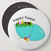 BADGE ROND 15,2 CM EGG "HAPPY EASTER" (Devant & derrière)