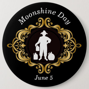 Badge Rond 15,2 Cm Elégant bouton noir et or de la journée de la Lune
