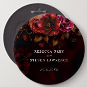 Badge Rond 15,2 Cm Elégant rouge noir floral Mariage romantique moody (Devant & derrière)