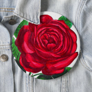 Badge Rond 15,2 Cm Élégante Fleur de Rose Vintage rouge
