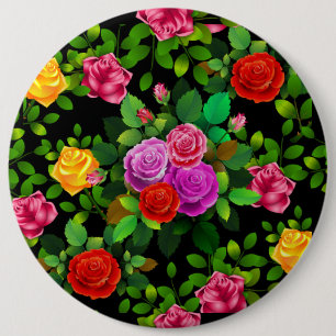 Badge Rond 15,2 Cm Élégante Fleur Rose Rouge Jaune Rose Et Violet