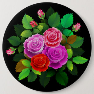 Badge Rond 15,2 Cm Élégante Fleur Rose Rouge Rose Et Violet