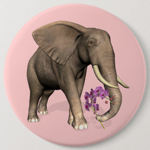 Badge Rond 15,2 Cm Elephant With Pink Orchid