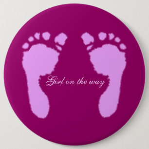 Badge Rond 15,2 Cm Empreintes bébé (Fille)