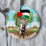 Badge Rond 15,2 Cm Enfant avec le drapeau de Keffiyeh Palestine<br><div class="desc">Petit garçon mignon de Gaza,  portant un Keffiyeh,  et tenant le drapeau palestinien,  symbole de liberté et d'indépendance de la Palestine libre. Illustration graphique Vector originale copyright BluedarkArt TheChameleonArt.</div>