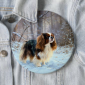 Badge Rond 15,2 Cm English Toy Spaniel Laisser Neige Noël (En situation)