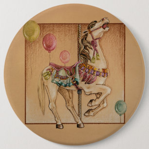 Badge Rond 15,2 Cm Épingles, Boutons - Joyeux Carrousel Cheval