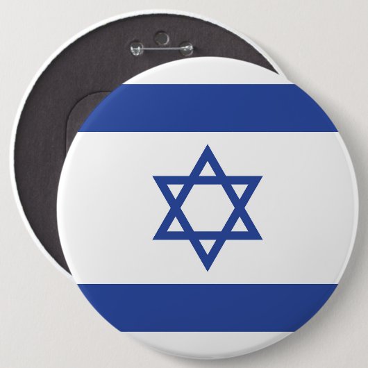 Badge Rond 15,2 Cm Etat d'Israël Drapeau, Étoile de David Juifs (Devant & derrière)