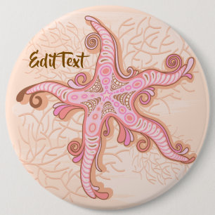 Badge Rond 15,2 Cm Étoiles de mer et corail rose motif pastel