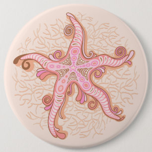 Badge Rond 15,2 Cm Étoiles de mer et motif pastel rose corail