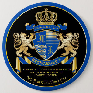 Badge Rond 15,2 Cm Faites votre propre armoirie de Lion d'or bleu