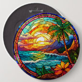 Badge Rond 15,2 Cm falaises de plage tropicale vitrail (Devant & derrière)