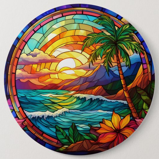 Badge Rond 15,2 Cm falaises de plage tropicale vitrail (Devant)
