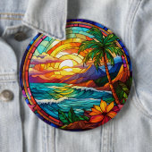 Badge Rond 15,2 Cm falaises de plage tropicale vitrail (En situation)