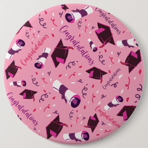 Badge Rond 15,2 Cm Félicitations pour la remise des diplômes rose