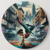 Badge Rond 15,2 Cm Femmes en action de Breakdancer Silhouette de New (Devant)