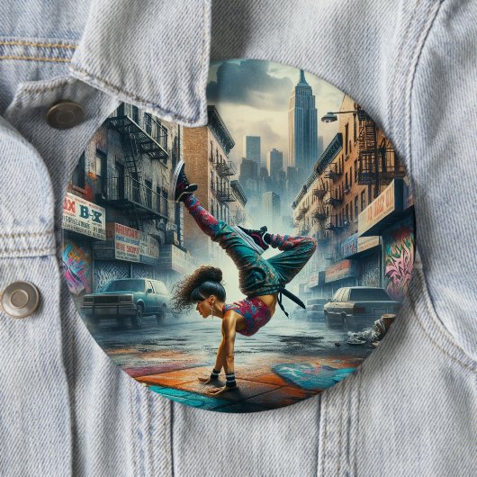Badge Rond 15,2 Cm Femmes en action de Breakdancer Silhouette de New (En situation)