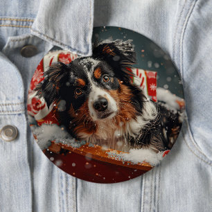 Badge Rond 15,2 Cm Festival de Noël des chiens bergers australiens