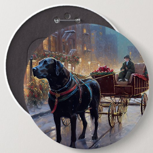 Badge Rond 15,2 Cm Festive de Noël au Labrador noir (Devant & derrière)