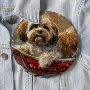 Badge Rond 15,2 Cm Festive de Noël de chien Lhasa Apso