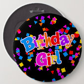 Badge Rond 15,2 Cm Fête d'anniversaire Fille Confetti (Devant & derrière)