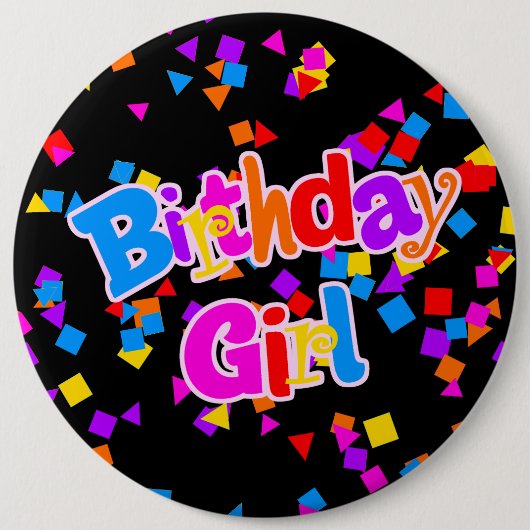 Badge Rond 15,2 Cm Fête d'anniversaire Fille Confetti (Devant)