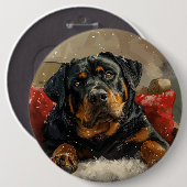 Badge Rond 15,2 Cm Fête de Noël de chien Rottweiler (Devant & derrière)