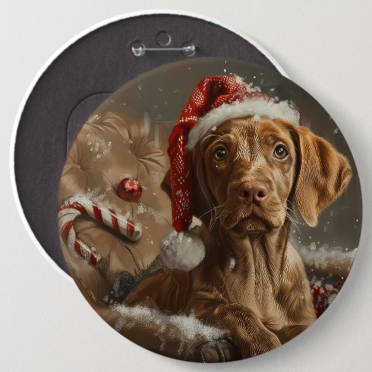 Badge Rond 15,2 Cm Fête de Noël de Chien Vizsla (Devant & derrière)