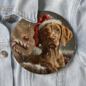 Badge Rond 15,2 Cm Fête de Noël de Chien Vizsla (En situation)