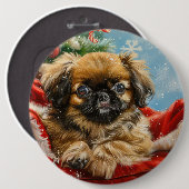Badge Rond 15,2 Cm Fête de Noël des chiens de Pékin (Devant & derrière)