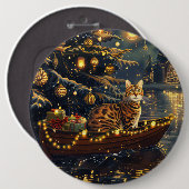 Badge Rond 15,2 Cm Fête de Noël du chat du Bengale Voyage (Devant & derrière)