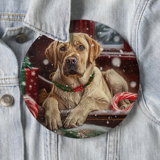 Badge Rond 15,2 Cm Fête de Noël du chien du Labrador (En situation)