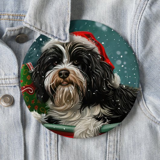 Badge Rond 15,2 Cm Fête de Noël du chien tibétain Terrier (En situation)
