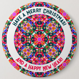 Badge Rond 15,2 Cm Fête de Noël moderne colorée et joyeuse personnali