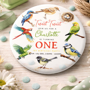 Badge Rond 15,2 Cm Fête du 1er anniversaire d'un joli oiseau