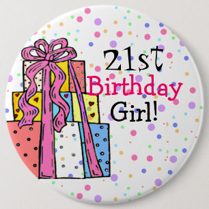 Badge Rond 15,2 Cm Fille d'anniversaire