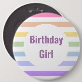 Badge Rond 15,2 Cm Fille d'anniversaire en arc-en-ciel rayures blanch (Devant & derrière)