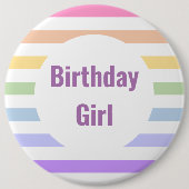 Badge Rond 15,2 Cm Fille d'anniversaire en arc-en-ciel rayures blanch (Devant)