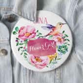 Badge Rond 15,2 Cm Fille Fleur Rose Florale Colibri (En situation)