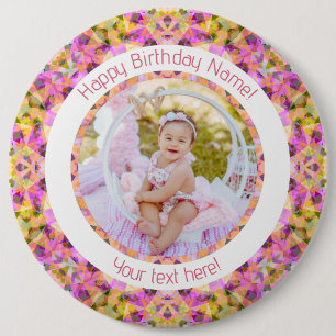 Badge Rond 15,2 Cm Filles Joyeux Anniversaire Été Rose Étoile Personn