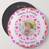 Badge Rond 15,2 Cm Filles Joyeux Anniversaire Vibrant Rose Star Custo (Devant & derrière)