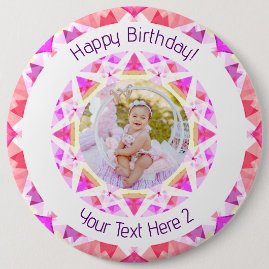 Badge Rond 15,2 Cm Filles Joyeux Anniversaire Vibrant Rose Star Custo (Devant)