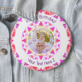 Badge Rond 15,2 Cm Filles Joyeux Anniversaire Vibrant Rose Star Custo (En situation)
