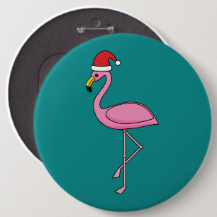 Badge Rond 15,2 Cm Flamant rose de Noël avec Santa Hat