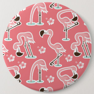 Badge Rond 15,2 Cm Flamant rose rose répétant le bouton de motif