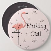Badge Rond 15,2 Cm Flamingo Pink 'Birthday Girl!' button (Devant & derrière)